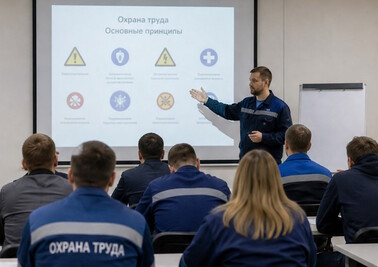 Групповое обучение сотрудников охране труда в учебном классе